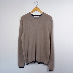 Kokun Men's 100% Cashmere V-Neck Sweater Tan Medium